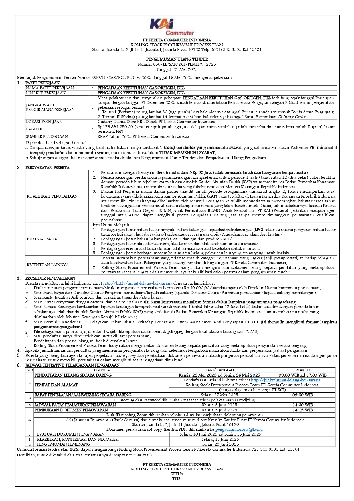 030 pen ii tender kebutuhan gas o2